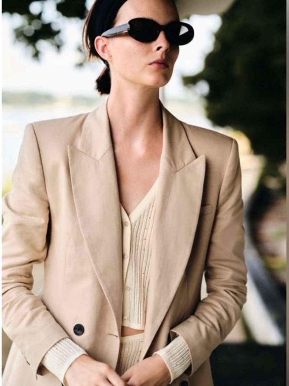Zara Linen Blend Double Breasted Blazer M